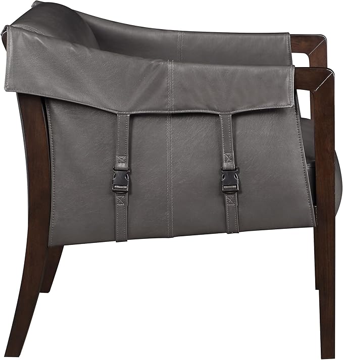 OSP Home Furnishings Parkfield Faux Leather Accent Chair with Sling Buckle Design and Solid Wood Frame Pewter