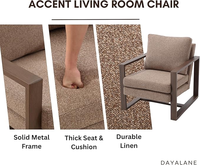 Modern Linen Accent Chair Set of 2 for Living Room Bedroom Mid Century Armchairs with Metal Frame Upholstered Office Accent Chairs Comfy Waiting Room Chairs with Metal Frame Espresso Brown