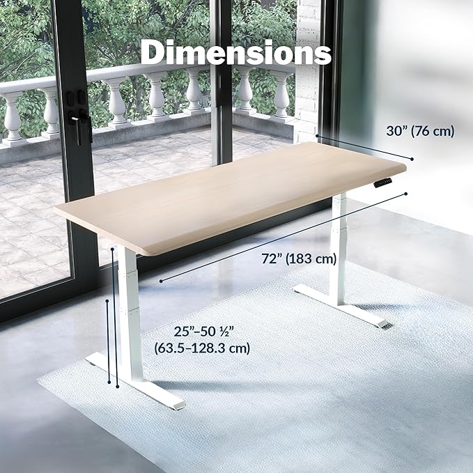 Vari ComfortEdge 72x30 Inch Electric Standing Desk – Height Adjustable Large Office Sit Stand VariDesk with Sloped Edge Memory Presets 180 LB Capacity + Tool-Free Assembly (Light Wood)