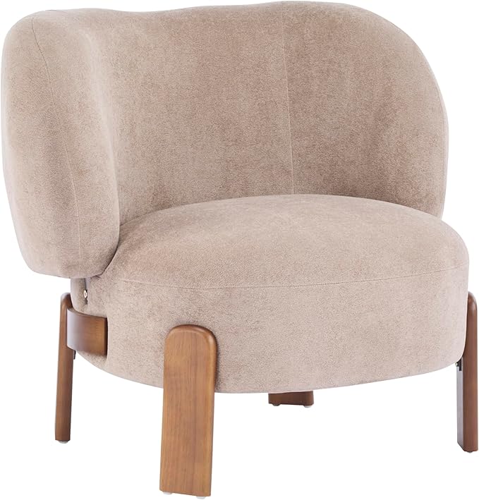 Christopher Knight Home Lily Solid Wood Wingback Accent Chair Fabric Upholstered Club Chair Curved Backrest Single Sofa Comfy Reading Lounge Chair for Living Room Soft Cushion Seating Light Brown