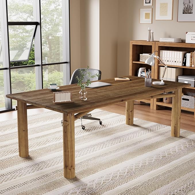 Solid Wood Home Office Desk 62.99 Large Farmhouse Executive Desk Computer Table for Office Conference Room Study Room (Brown)