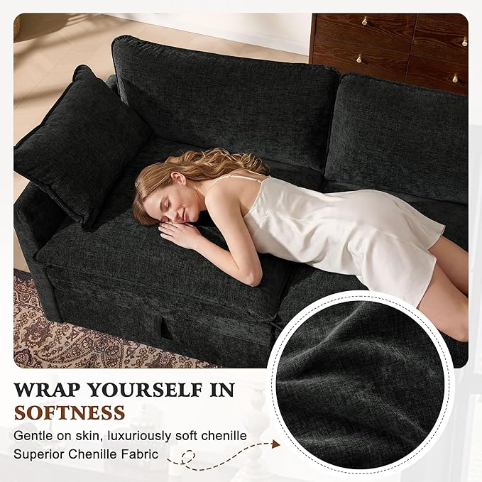 Ihanherry 103 Modular Sectional Sofa with Storage L Shaped Cloud Couch with Movable Ottomans &amp 4 Pillows Chenille Deep Seat Sectional Couches for Living Room Apartment (Black)
