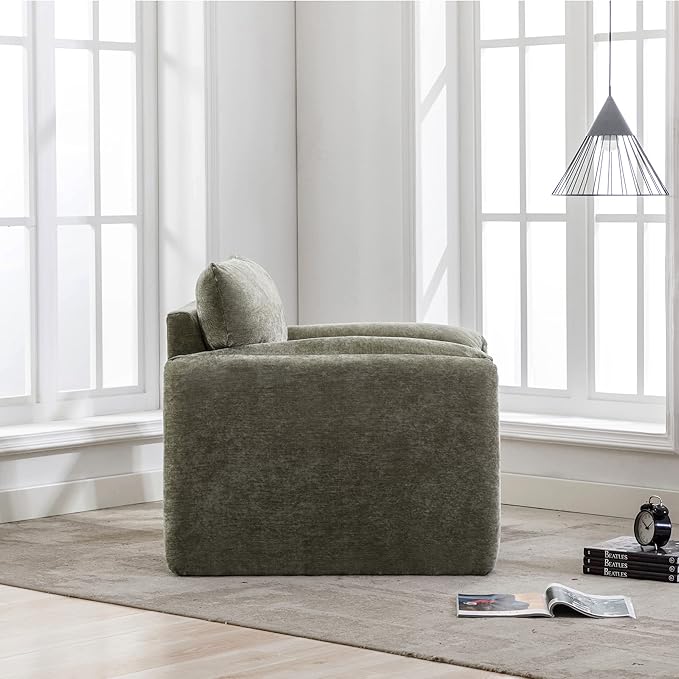 Modern Style Chenille Oversized Armchair Accent Chair Single Sofa Lounge Chair 38.6'' W for Living Room BedroomMatcha Green (Matcha Green@Chenille-1)