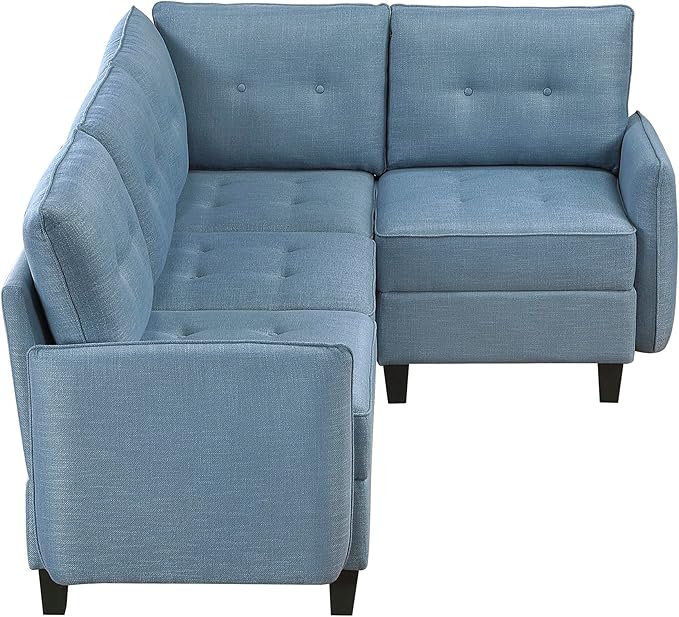Lexicon L Shape Sectional Couch with Hidden Storage Textured Fabric Modular Sectional Sofa with Button-Tufted Design Reversible Back Cushion 4 Seater Sofa Blue