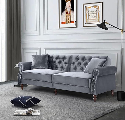 Legend Vansen 87.8 inchs Convertible Velvet Bed Sleeper Futon Sofas Grey