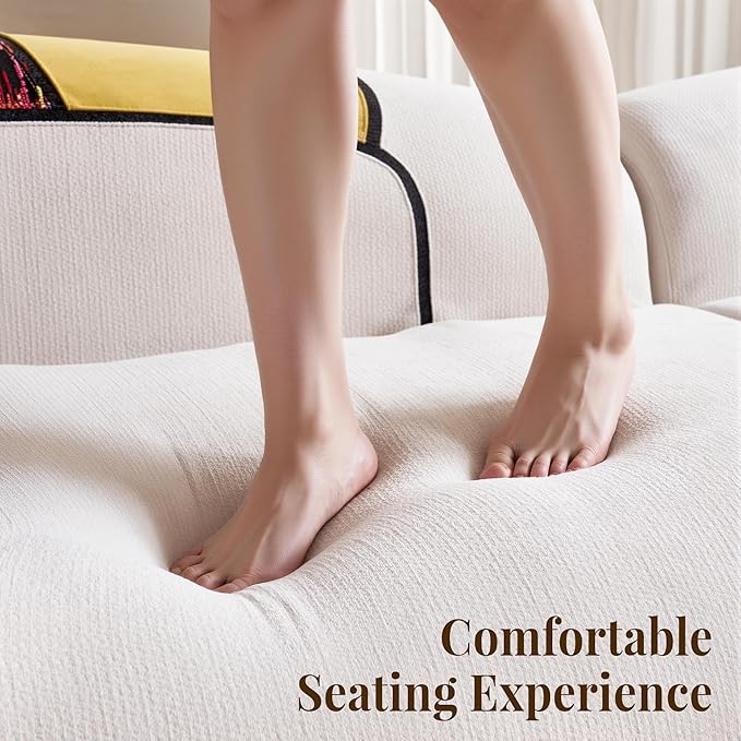 YINIX 102 Oversized Modern Curved Sofa Minimalist 4-Seat Chenille Couch for Living Room Apartment Boneless Sectional Floor Lounge Couches with Bohemian Style Pillows No Assembly