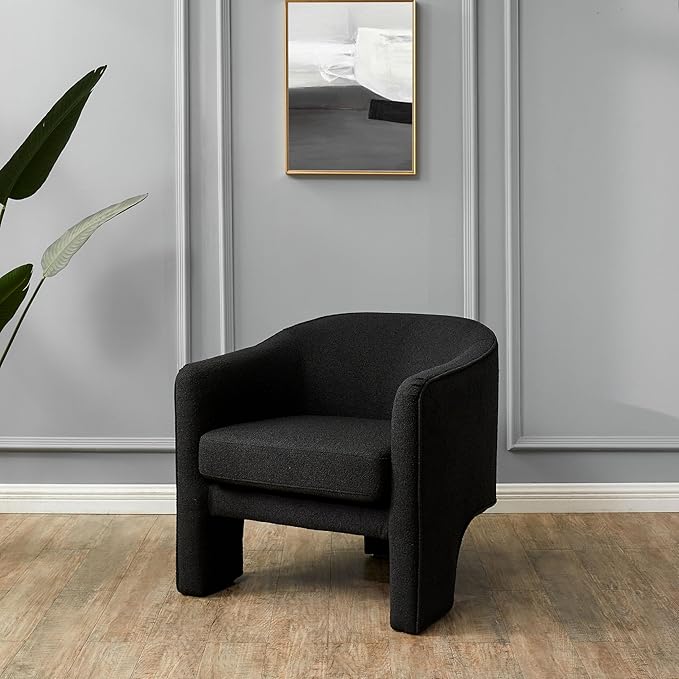 SAFAVIEH Couture Collection Londyn Glam Black Boucle Accent Chair for Living Room Home Office Study Bedroom (Fully Assembled)