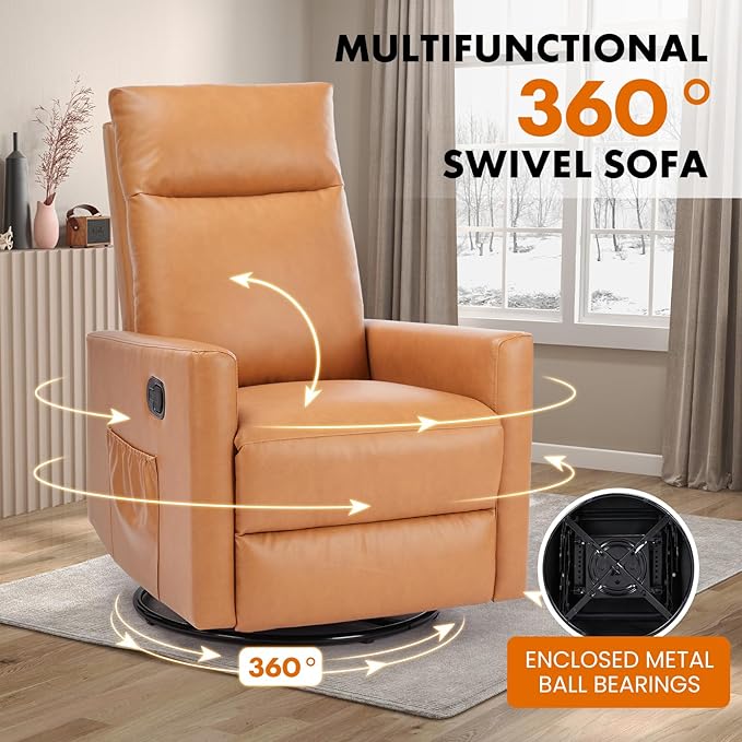 Sweetcrispy Recliner Chair 360 Swivel Rocker Chair for Adults Glider Rocker Recliners Nursery Chairs for Living Room High Back Upholstered Deep SeatGrey