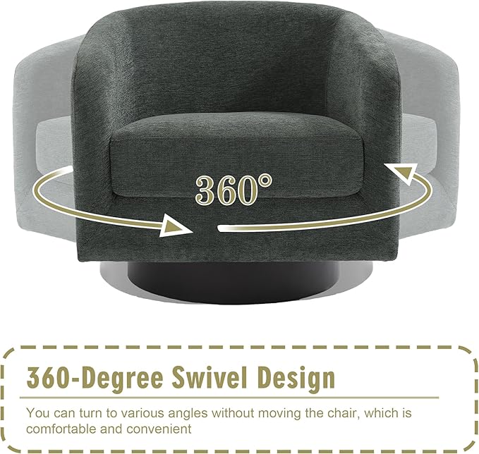 Swivel Barrel Accent Chair Modern 360° Swivel Round Barrel Chairs with Curve Back Upholstered Chenille Fabric Armchair Single Sofa Club Chair for Living Room Bedroom Gray