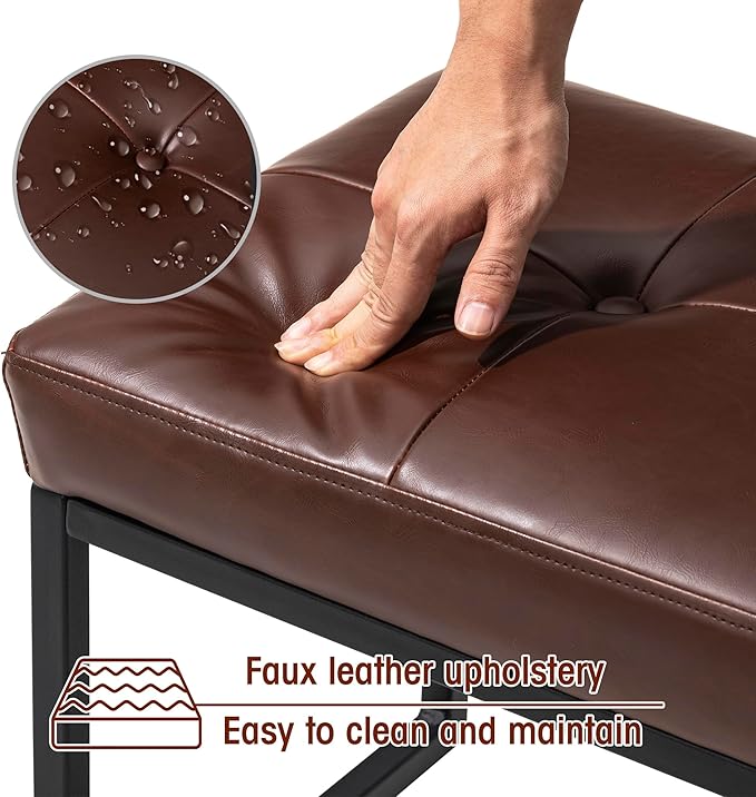 Glitzhome Accent Chairs with Ottoman Mid Century Modern Lounge Armchair with footrest with PU Leather &amp Metal Frame for Living Room Bedroom Apartment Office Brown