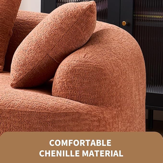 65” Coral Pink Curved Couch&amp Loveseat Sofa with 3 Pillows Compression Couch with Round Armrest Suitable for Small Space Bedroom Living Room Memory Foam Chenille No Assembly (Coral)