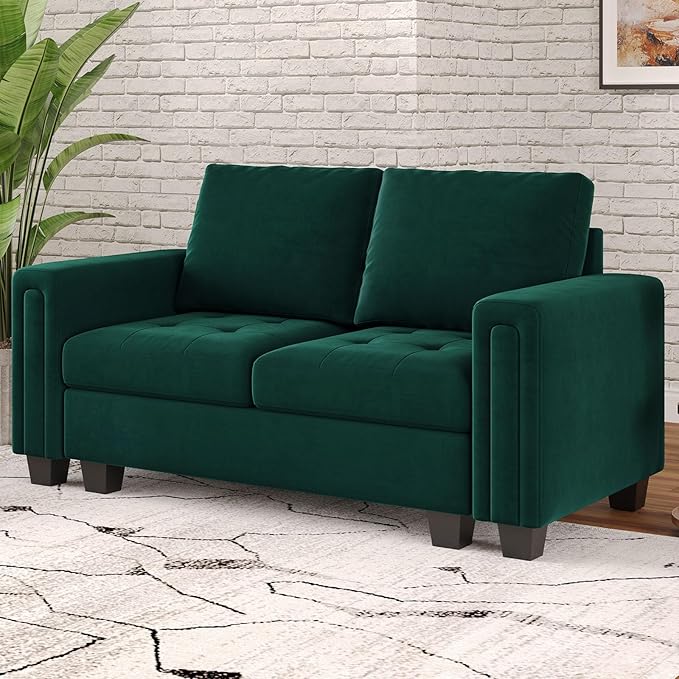 Belffin Velvet Modular Loveseat Sofa Couch 2 Seater Sofa Love Seats for Small Space Green