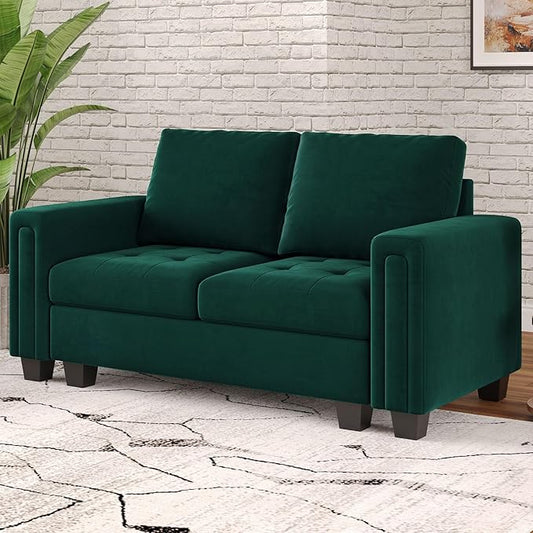 Belffin Velvet Modular Loveseat Sofa Couch 2 Seater Sofa Love Seats for Small Space Green