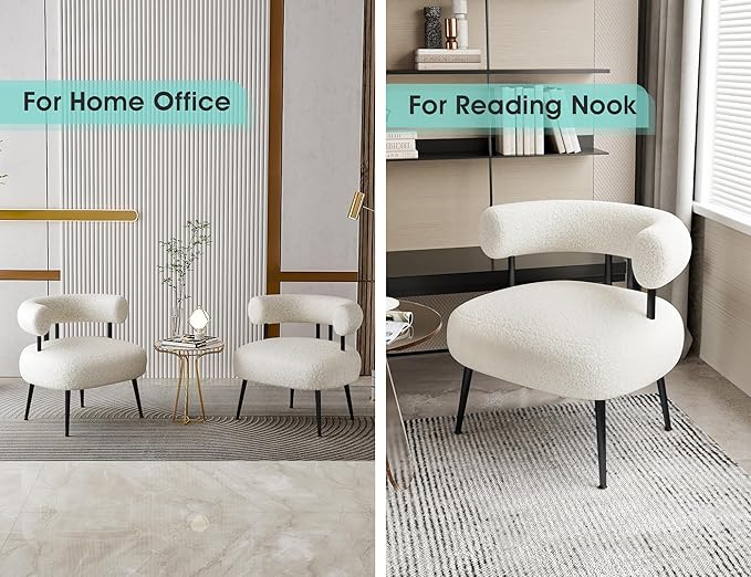 Mid Century Sherpa Boucle Accent Chair Round Upholstered Barrel Arm Chair for Small Spaces Fluffy Side Corner Sofa Chair for Living Room Bedroom Vanity Office Reading Nook