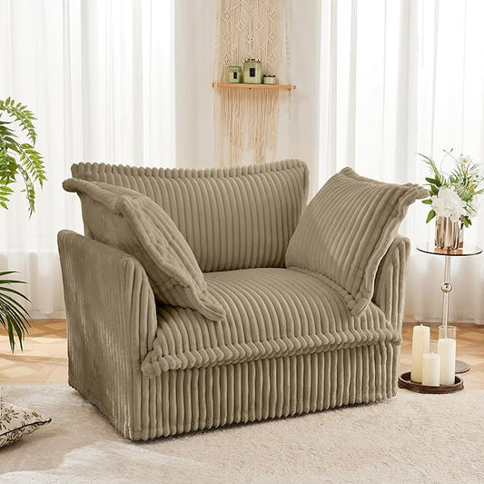 Aoowow Oversized Modular Sectional Sofa Chair 49” Corduroy Fabric Single Armchair Comfy Deep Seat Couch Sofa with Big Toss Pillows for Living Room Apartment Office(Camel-Corduroy)