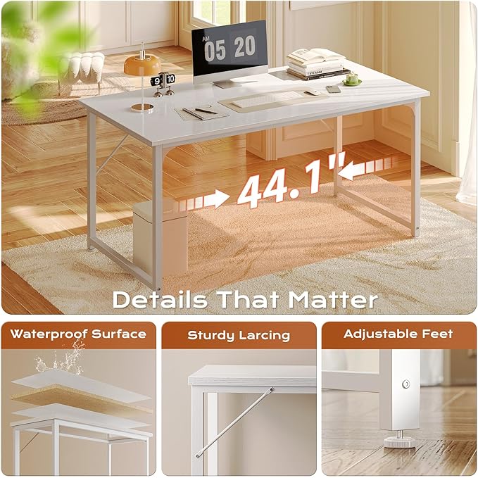 PRAISUN 48 X 24 Inch Computer Desk with Deeper Desktop Gaming Office Writing Work Desk for Home Office Study Bedroom Work from Home Metal Frame White