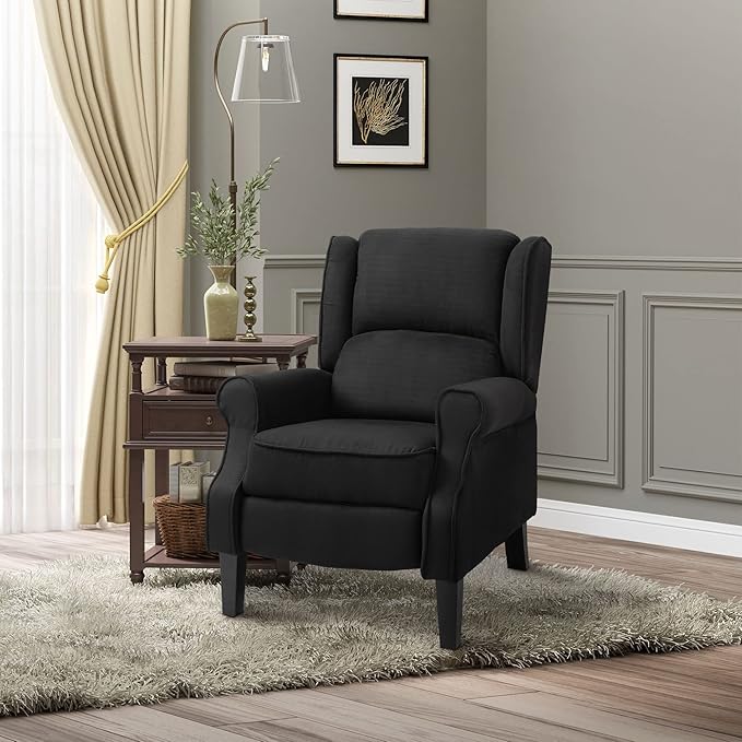 HOMCOM Vibration Massage Recliner Chair for Living Room with Heat Wingback Single Sofa Modern Suede Fabric Push Back Reclining Chair with Footrest Side Pocket Black