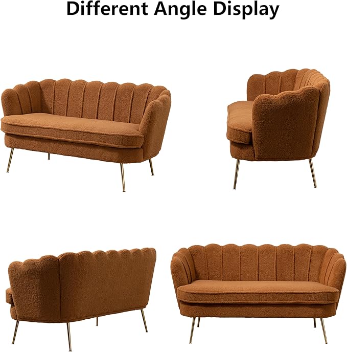 Boucle Small Sofa Couch for Small Spaces Living Room Bedroom59 Loveseat Couches with Gold Metal LegsChannel Tufted 2 Seater Sofas with Curved Back and Arms for ApartmentRV.