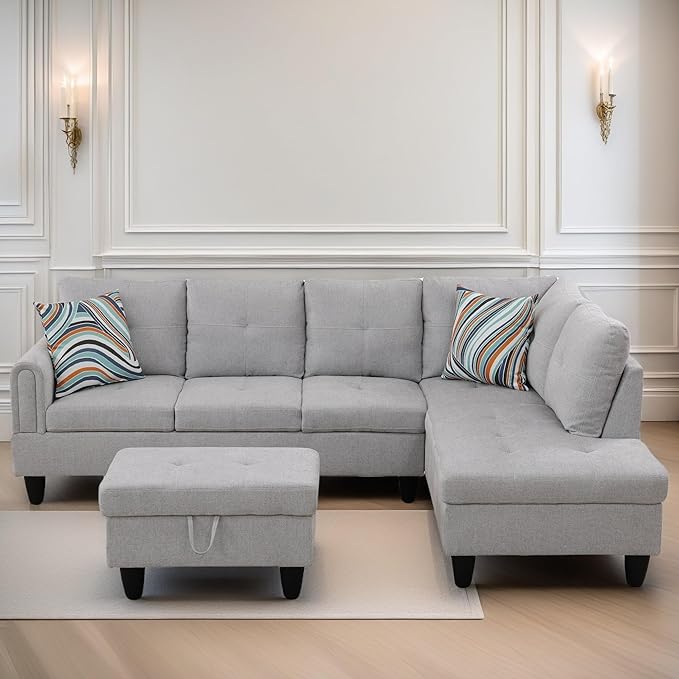 FONTOI L Shaped Sectional Couches for Living Room Modern Modular Sectional Sofa with Ottoman Storage Comfy L Shaped Couch with Chaise for Bedroom Apartment Furniture Gray