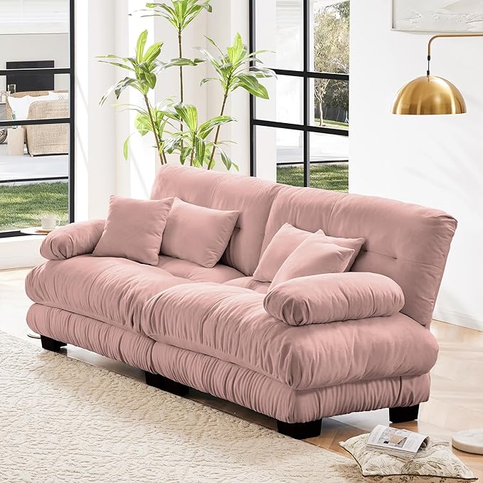 Modern Cloud Sofa Couch for Bedroom 94.4 Comfy Modular Loveseat Sofa Oversized 2 Seater Sectional Sofa with Deep Seat &amp High Back Chenille Upholstered Couches for Small Spaces Living Room Pi