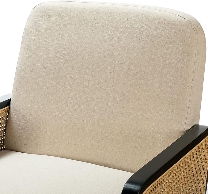 Mid Century Modern Accent ChairUpholstered Chairs with Bamboo Knitting and Solid Wood Legsfor Living Room Reading Room Bedroom