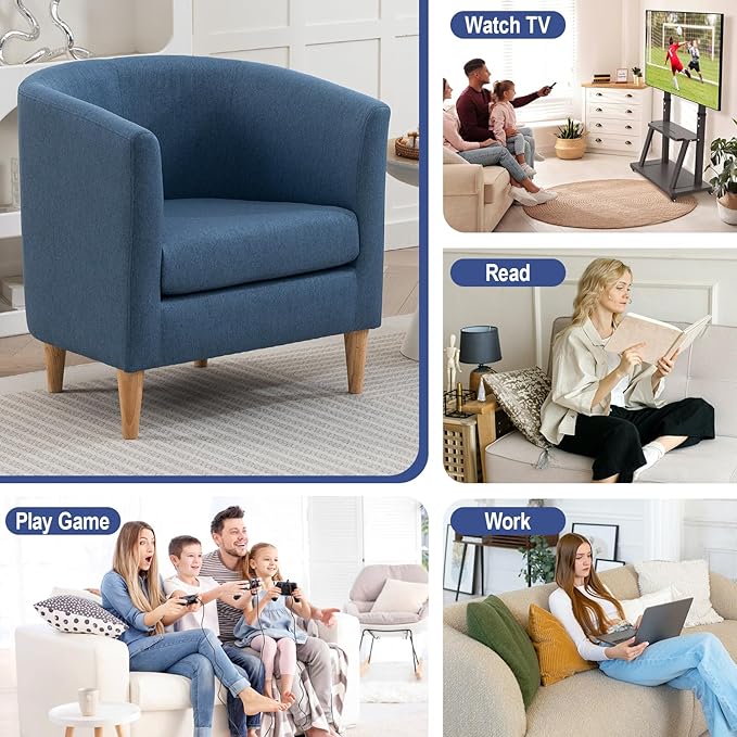 Accent Barrel Chair Modern Comfy Living Room Chairs with Armrest Small Reading Chair with Cozy Soft Padded for Bedroom Reception Room Cafe Blue