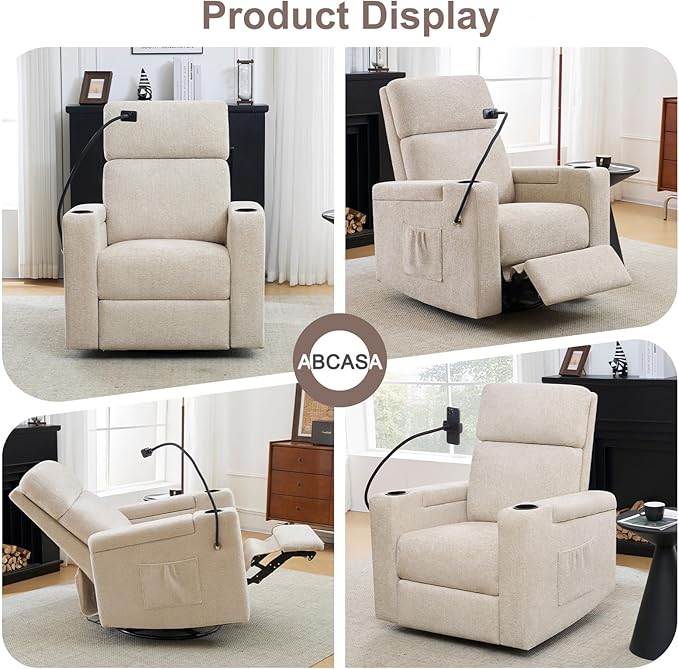 ABCASA Power Recliner Chair Swivel Glider Set of 2 Nursery Glider Recliner Chenille Rocking Recliner Chair with Adjustable Phone Holder Hidden Arm Storage USB &amp Type-C for Living Room Light B