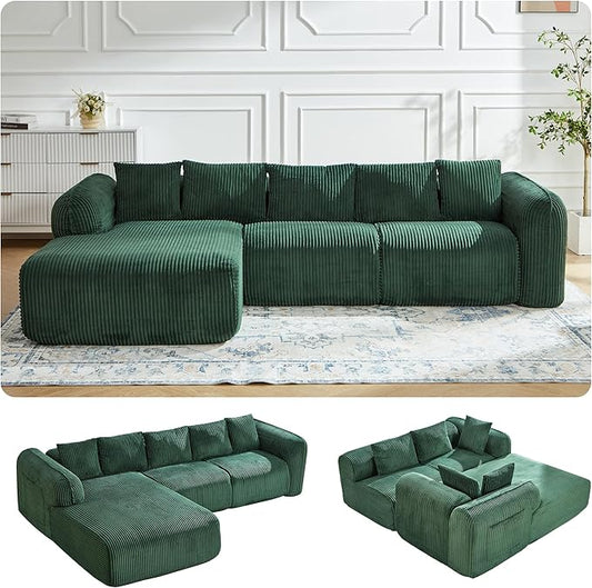 HOMREST 108 Modern Modular Sectional Sofa Sectional Couch with Deep Seat and Pocket Cloud L-Shape Sofa with Chaise Upholstered Boneless Couches for Living Room Bedroom Green Left Facing Chaise