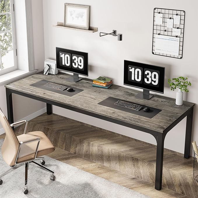 Tribesigns 78.7 Inches Extra Long Computer Desk 2 Person Desk Double Long Desk Workstaion for Home Office (Gray+Black)