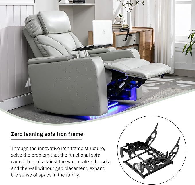 Merax Power Motion Recliner with USB Charging Port and Hidden Arm Storage Home Theater Seating with Convenient Cup Holder Designand Stereo(Light Grey)