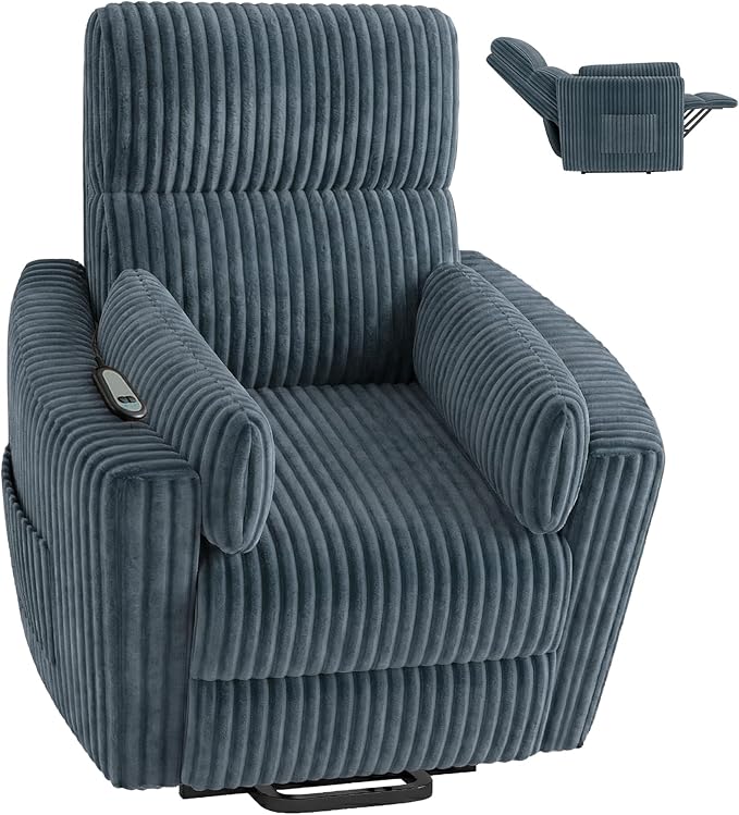Power Lift Recliner ChairElectric Nursery Chair for Elderly Round Plush Faux Fur with Footrest Blue