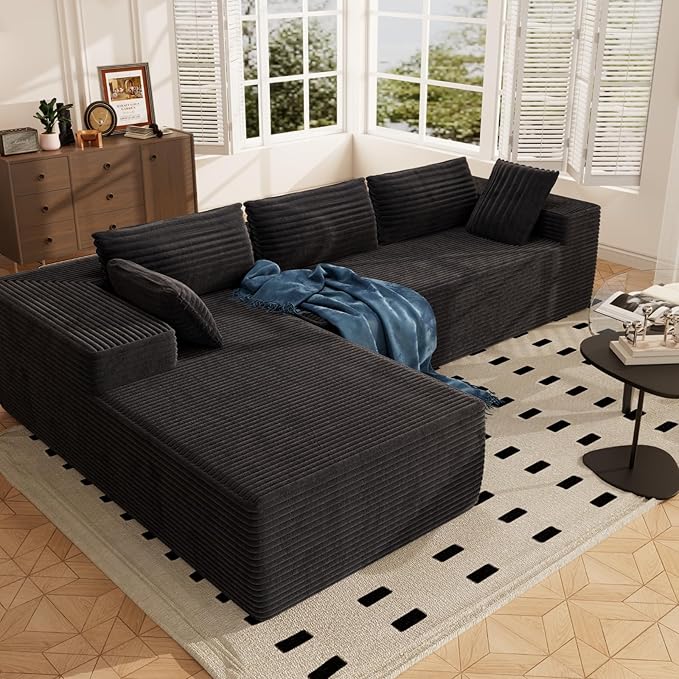 AreShark 105.5 Modular Sectional Sofa L-Shape Modular Cloud Sofa with Deep Seat for Living Room Bedroom Upholstered Couches No Assembly Required Black Left Hand Facing