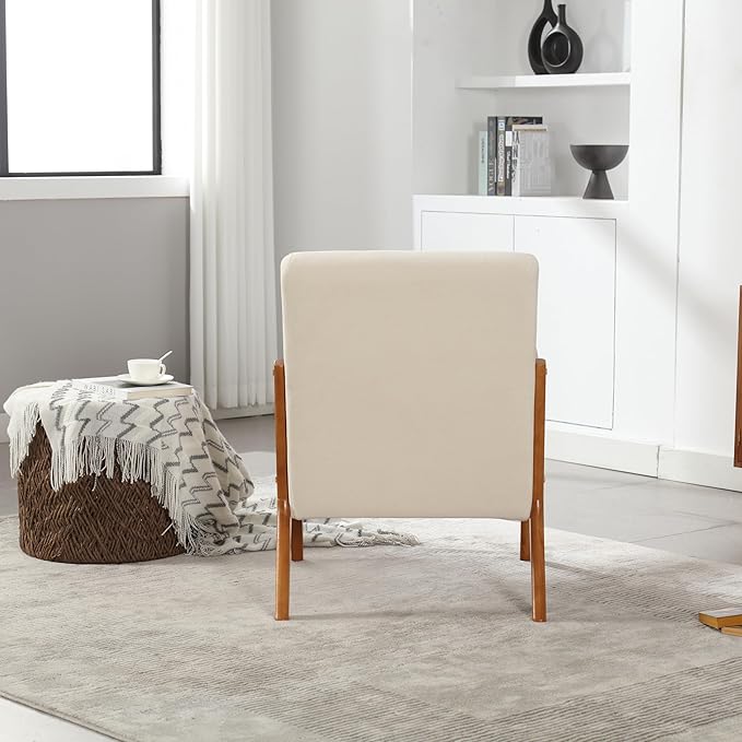 Modern Accent Chair Solid Wood Padding Lounge Armchairs with One Pillow for Living Room Bedroom Guest Room (Beige)