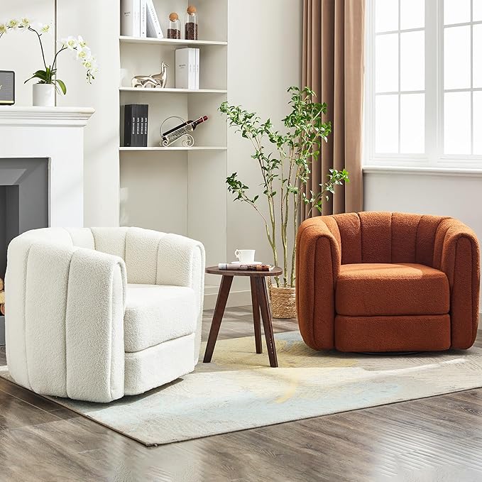 Swivel Accent Chair for Livingroom Teddy Fabric 360 Degree Round Swivel Barrel Armchair Wide Upholstered for Living Room Bedroom Reading Waitingroom (Brown)