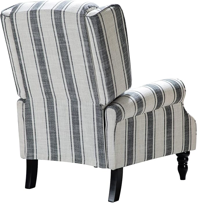 HULALA HOME Upholstered Wingback Recliner Chair Small Adjustable Footrest Push Back Single Reclining Sofa Mid Century Modern Lounge Armchair for Living Room Bedroom Reading/Stripe Black