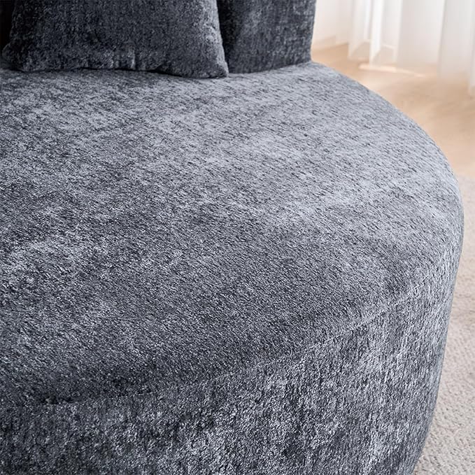 54.5 Grey Oversized Swivel Barrel Chair - Chenille Comfy Modern Sofa Chair Fluffy Upholstered Round Accent Chair Cloud Lounge Armchair with 3 Pillows for Living Room Apartment