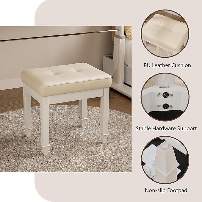White Makeup Vanity Desk Set with Flip Top Mirror 31.5 Small Vanity Desk with Mirror Dressing Table with 2 Drawers &amp 7 Compartments Makeup Table with Hidden Cushioned Stool for Bedroom Small S