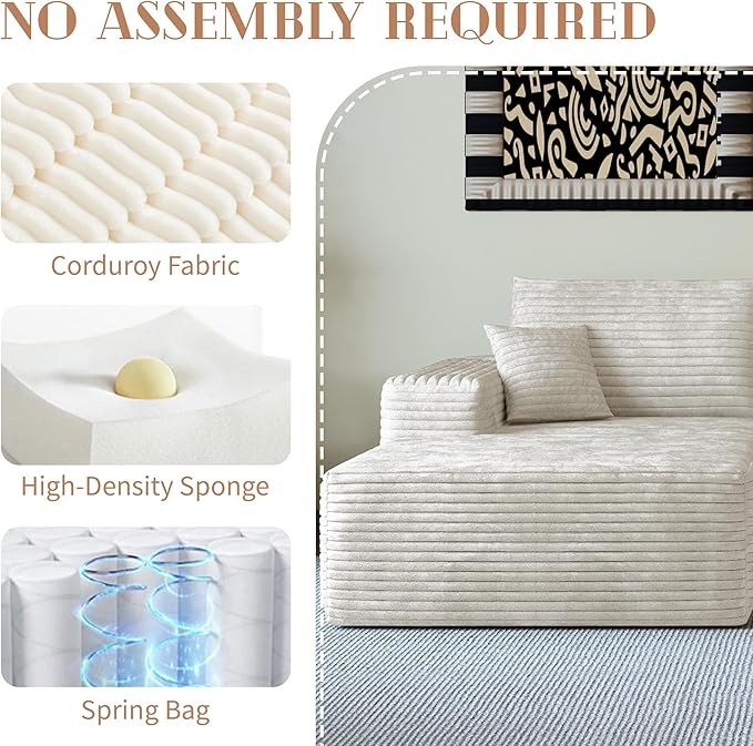 135.4 Boneless Couches for Living Room Modular Sectional Sofa with Oversized Chaise L-Shape Cloud Couch with Deep Seat High-Density Memory Foam No Assembly Required (White Right Facing Chaise)