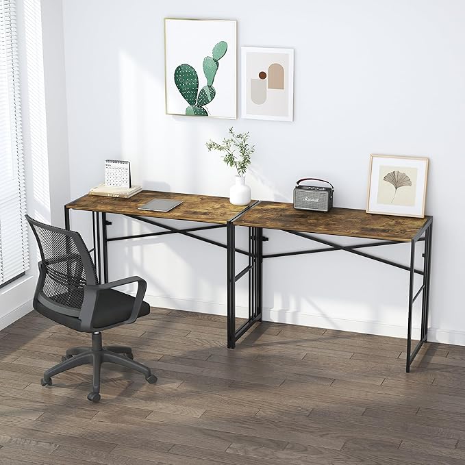 40 inch Folding Computer Desk Writing Gaming Computer Camping Desk No Assembly Required Home Office Table Rustic Brown