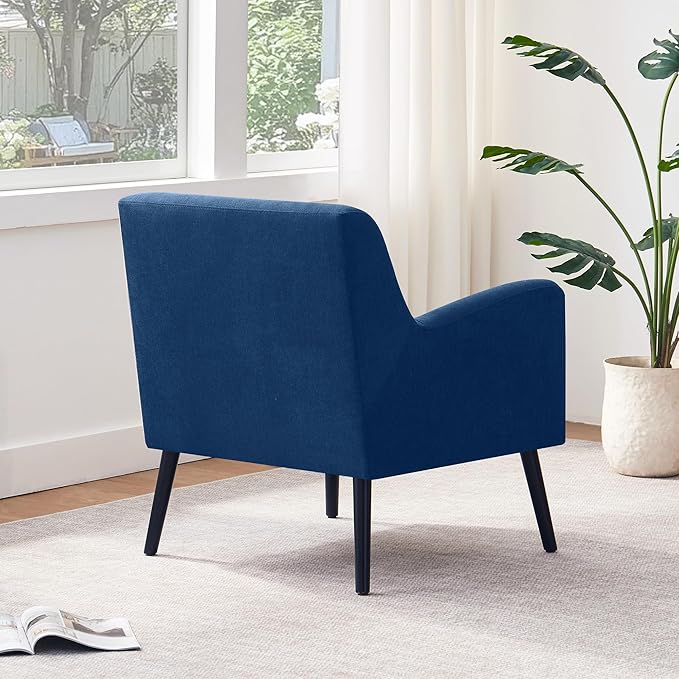 Accent Chair Living Room Chair with Wooden Legs Fabric Reading Chair Mid Century Modern Chair Upholstered Armchair for Bedroom Study Office (Blue)