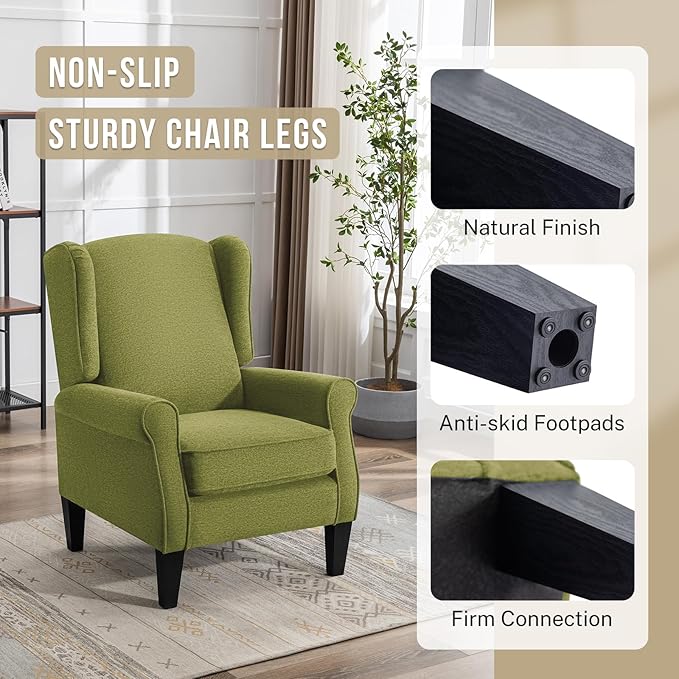 Accent Chair Modern Living Room Chairs with Wingback Comfy Upholstered High Back Single Sofa for Bedroom Mid-Century Reading Armchair Sillas para Sala