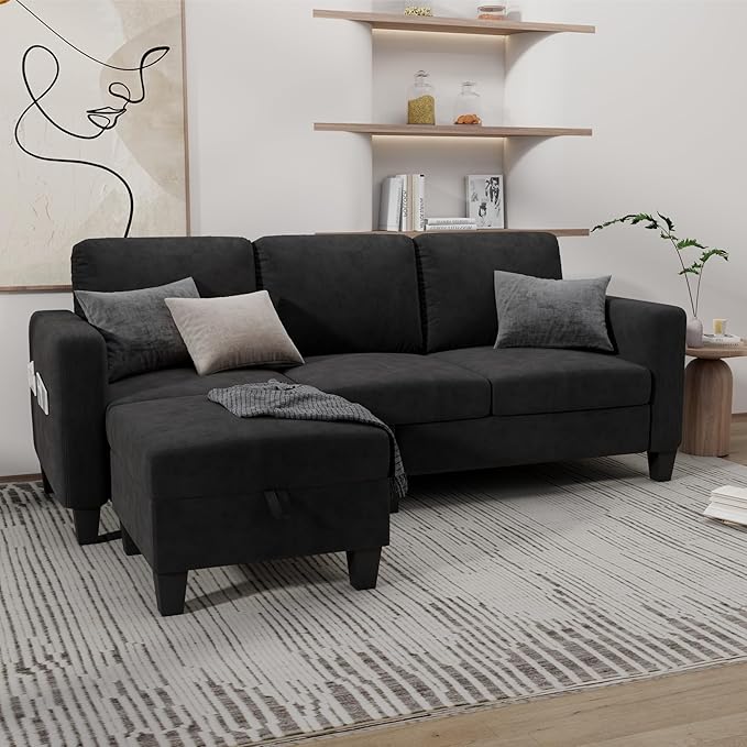 Sectional Sofa and Couches for Living Room 78 L Shaped Couch 3 Seat Modern Linen Couch with Storage Ottoman Convertible Couches for Small Space Living Room Bedroom Apartment and Office