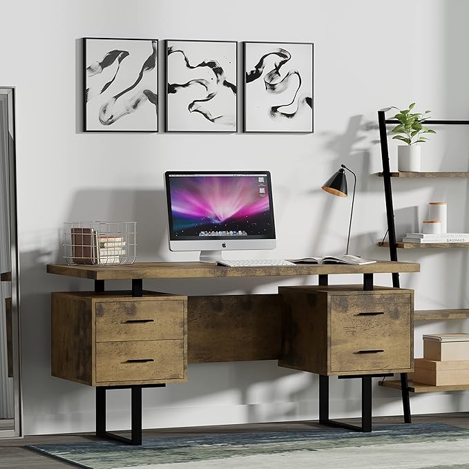 60'' Mariposa Home Office Computer Desk - Reclaimed Brown Top Reclaimed Brown Body Black Metal Black Hardware