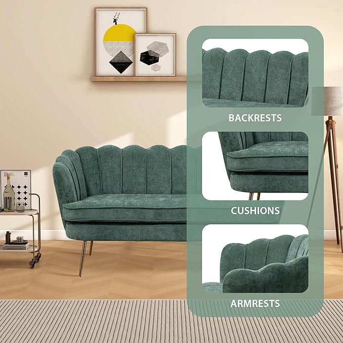 Aoiy &amp Wifon 59 W Comfy Small Loveseat for Small Spaces Upholstered 2-Seat Settee Loveseat with Metal Legs Chenille Green