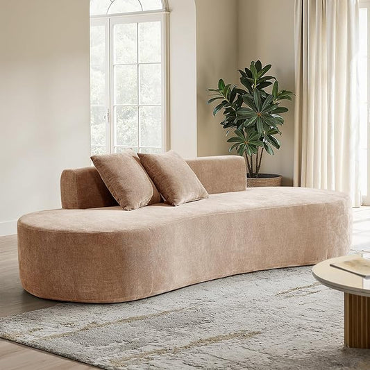 HULALA HOME 94.5 Curved Boneless Couch with Two Pillows Oversized 3 Seater Compressed Foam Sofa with Deep Seat Modern Cloud Couch for Living Room No Assembly Required Pink