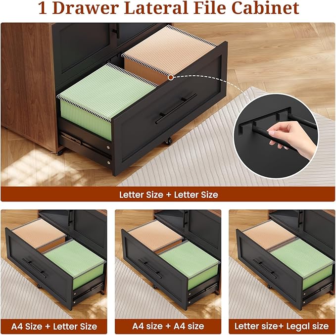 63 Executive Desk with Mobile File Cabinet Large Office Desk with Drawer Modern L Shaped Desk with Power Outlets Storage Shelves Corner Computer Desk Business Workstation Set (Walnut)