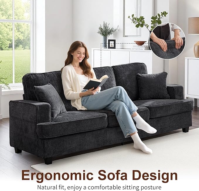 89 Sofa Couch for Living Room Modern Loveseat Sofa with Extra Comfy Deep Seat Mid Century Comfortable 3 Seater Couch for Home Bedroom Office Apartment Lounge Grey