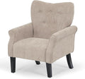 Athena Collection Mid Century Accent Chair Upholstered Modern Comfy Armchair Single Sofa Elegant Vanity Chair Reading Chair with High Back and Solid Wood Legs for Bedroom Living Room Office Beige