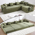 L Shape Convertible Sofa Bed with Cylindrical Pillow and Storage Pocket Convertible Sofa Couch Bed with Support Frame for Living Room Bedroom Children Room-Oliver Green