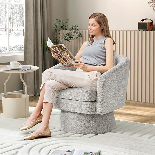 Garvee 360°Swivel Accent Chair with ArmsCozy Round Chenille Fabric and Soft Cushion Arm Chair for Living Room Bedroom ReadingMaximum Load Capacity 300lb